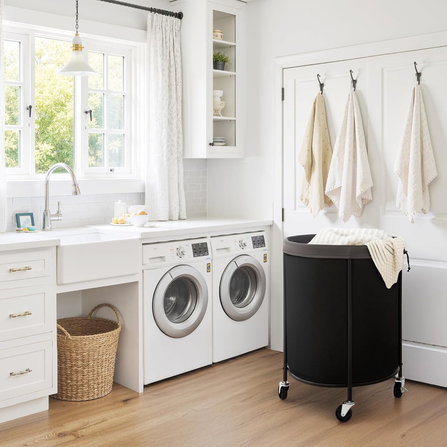 StorageWorks Rolling Laundry Basket, Laundry Hamper with Wheels, Laundry Room Organization and Storage, Dirty Clothes Cart for Bathroom, Bedroom, Black