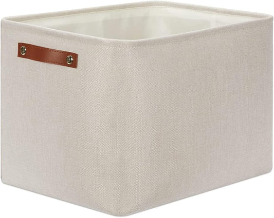 DULLEMELO Storage Baskets Large 16"x12"x12" Tall Rectangular Baskets Fabric Storage Bins for Organizing [1 Pack] Collapsible Linen Shelf Baskets for Clothes, Toys, Closet, Laundry (Beige)