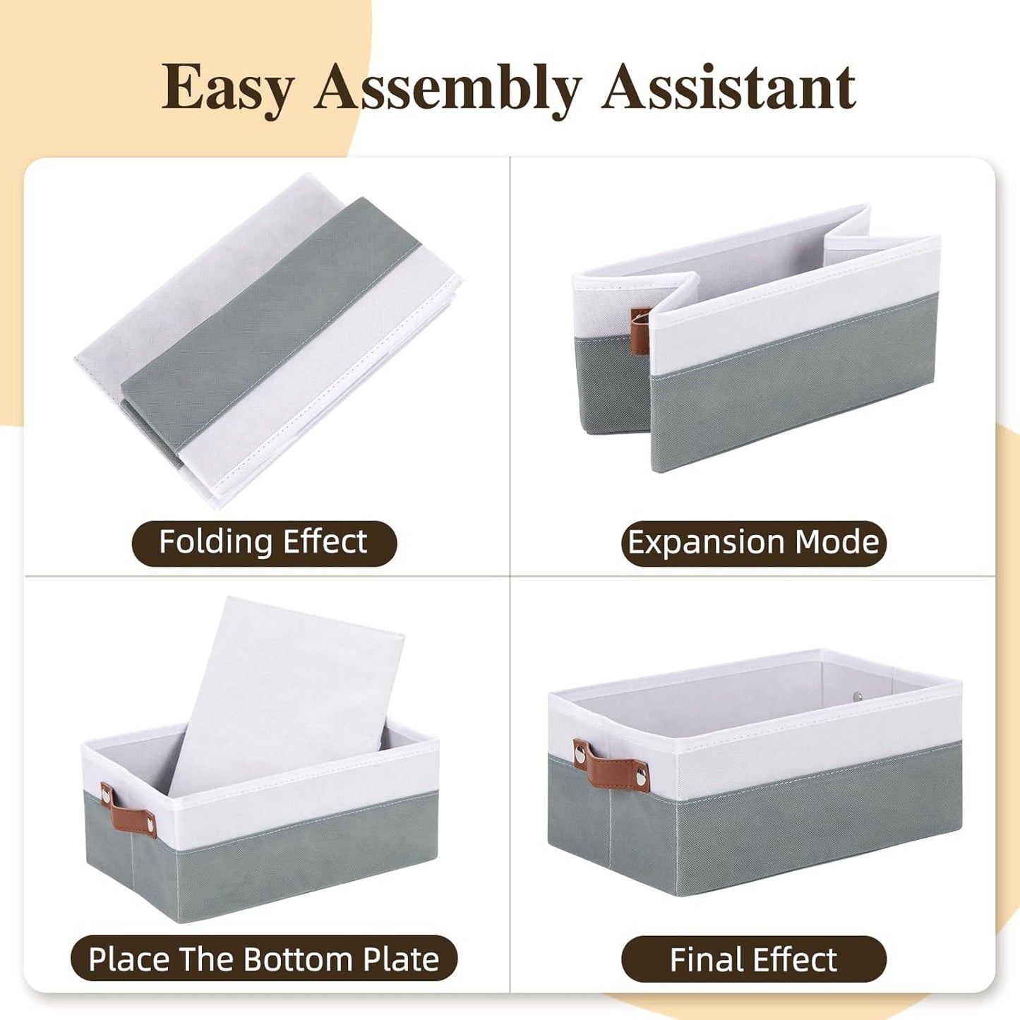 DULLEMELO Small Storage Basket for Organizing, Grey Basket Cloth Storage Bins for Shelves, Foldable Fabric Bins for Home Storage and Organization, White&Deep Grey, 1-Pack