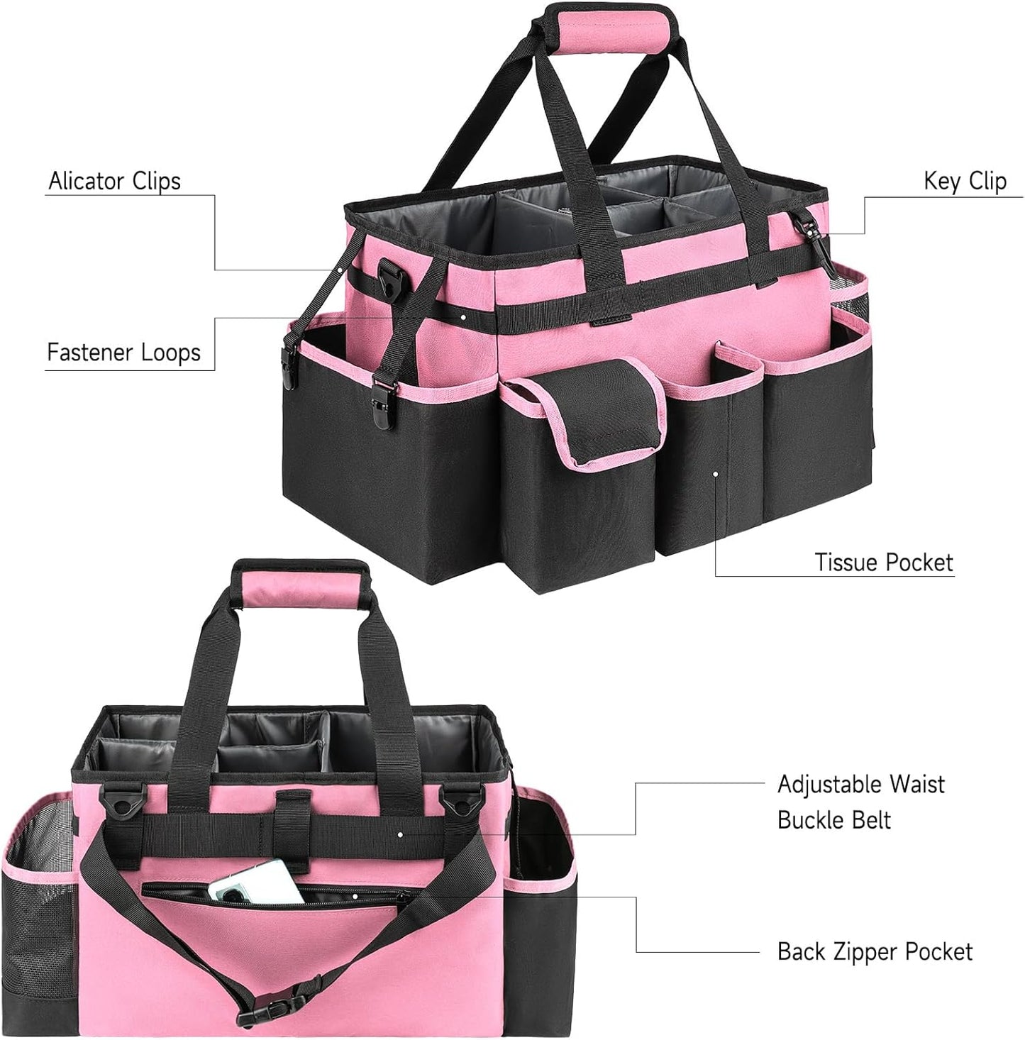 Cleaning Caddy,Large Cleaning Bags for Housekeepers,Cleaning Supplies Organizer with Handle,Pink