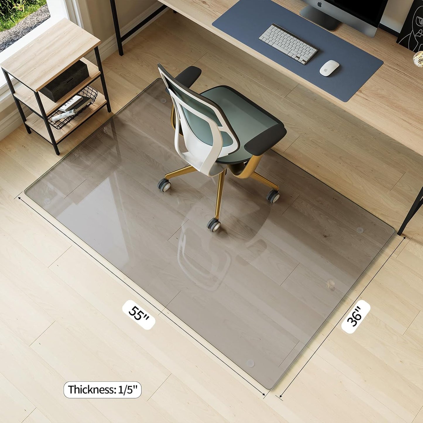 Koonmi Tempered Glass Chair Mat for Hardwood Floors & Carpets, 36" x 55“ Grey Heavy Duty Office Floor Protector with Noise-Free Gliding Shatterproof for Home Office Desk