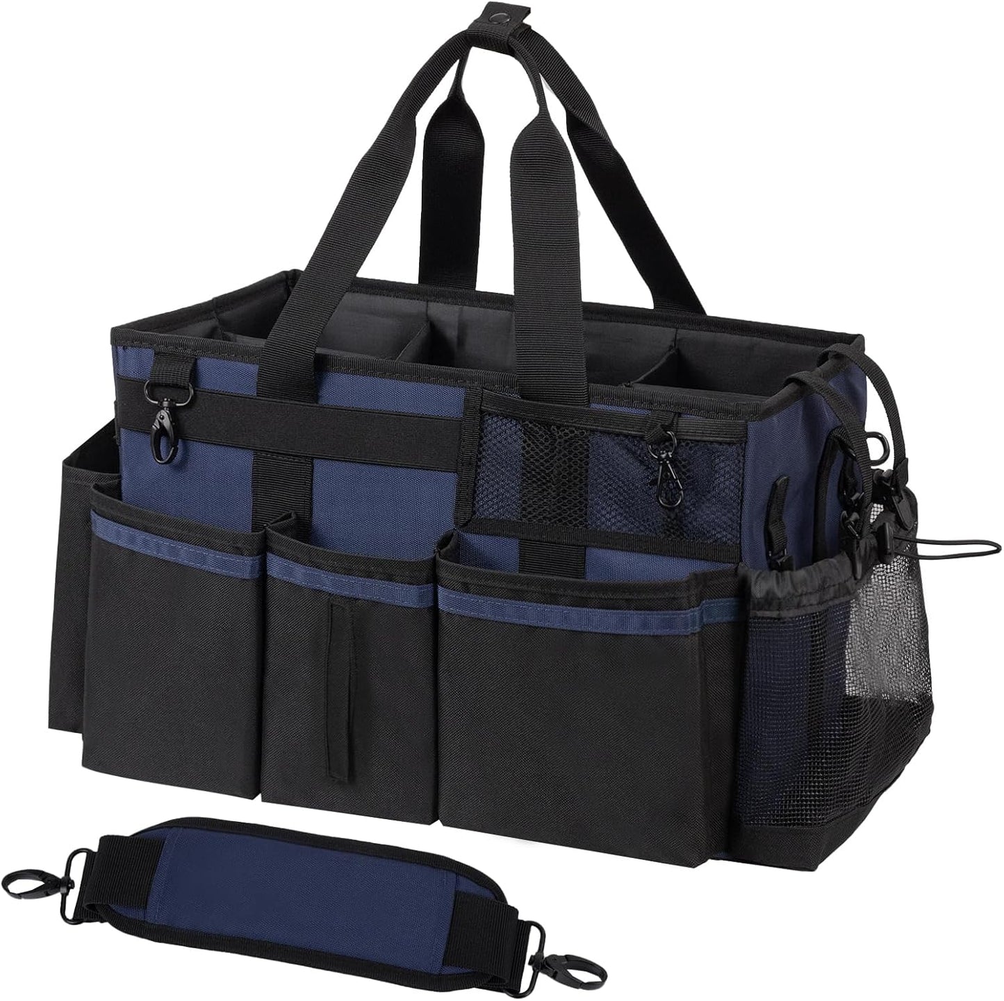 Wearable Cleaning Caddy, Cleaning Caddy Supplies Organizer with Handle & Shoulder Straps for Housekeepers, Under Sink & Car Cleaning Tool Organizers Bag with 4 Foldable Divider (NavyBlue)