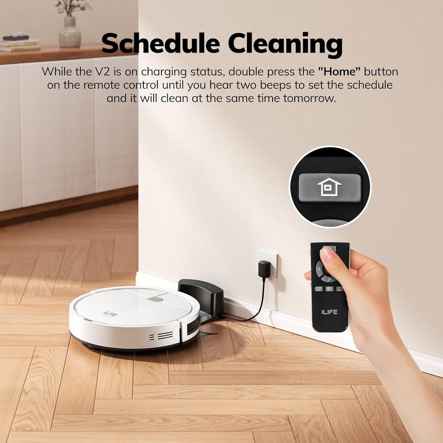 ILIFE V2 Robot Vacuum Cleaner, Tangle-Free Suction, 120 Mins Runtime, Slim, Self-Charging Robotic Vacuum Cleaner, Ideal for Pet Hair and Hard Floors
