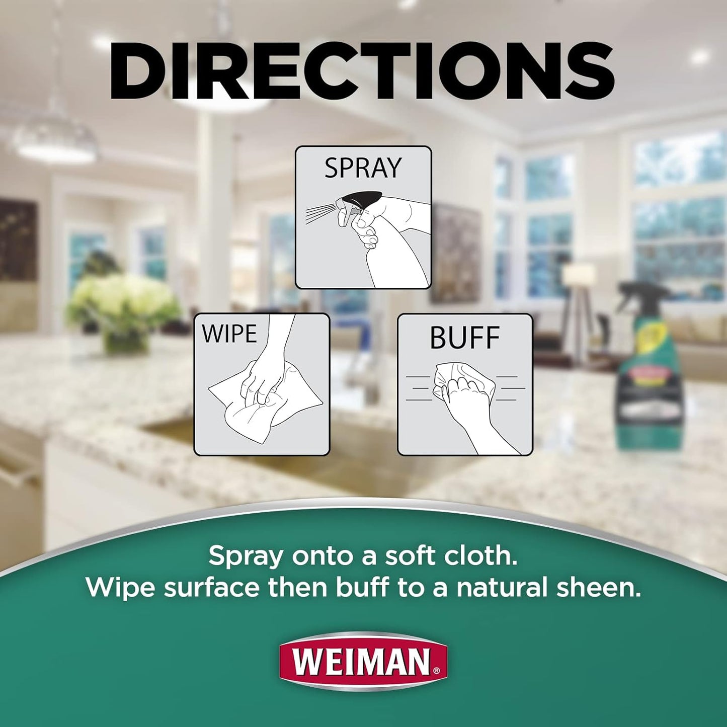 Weiman Disinfecting Granite Daily Clean & Shine Refill, 64 Oz - Safely Clean Disinfect and Shine Granite Marble Soapstone Quartz Quartzite Slate Limestone Corian Laminate Tile Countertop