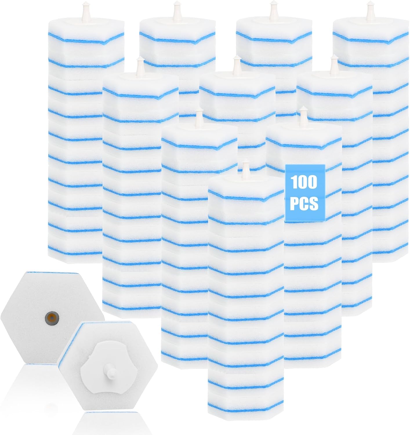 Disposable Toilet Bowl Wand Refills, Toilet Cleaner Refill Pads Compatible with Most Wands, Disposable Toilets Brush Replacement Head Scrubbing Pads for Bathroom Cleaning(100 Packs)