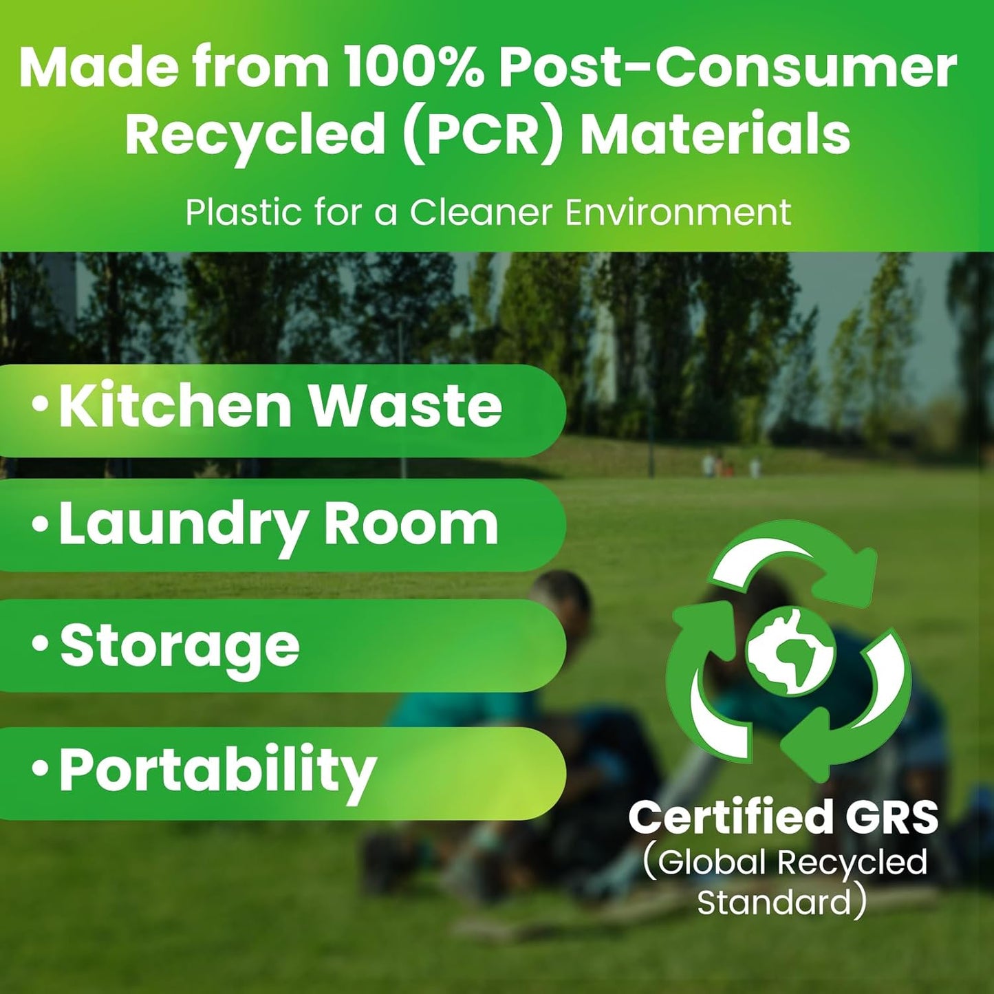 Large Trash Bag 13 Gallon Tall Drawstring 100% Post-Consumer Recycled Garbage Bag Waste Bag for Kitchen Office (80 Count, 0.7 Mil)