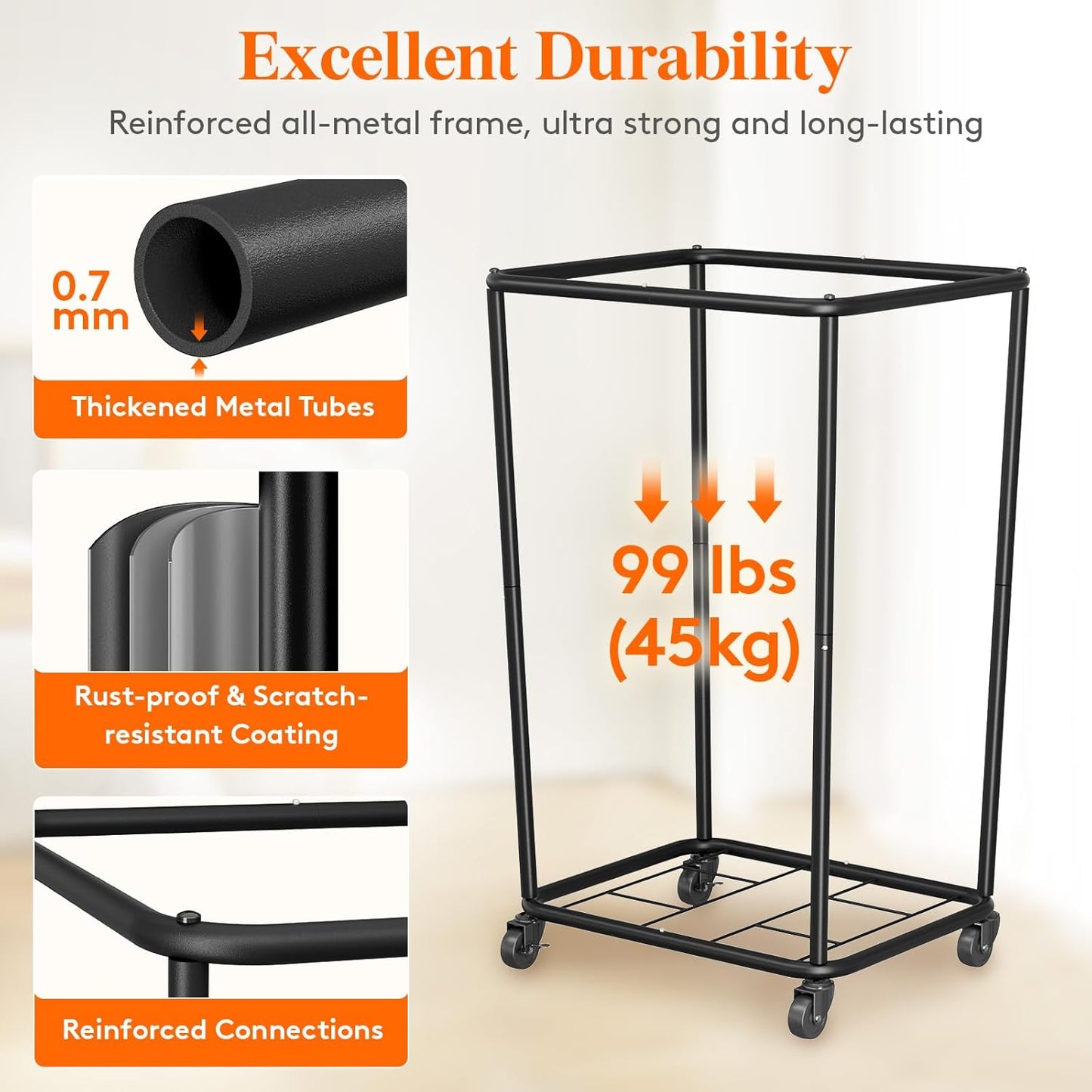 Lifewit 165L Laundry Basket with Wheels, Large Heavy Duty Commercial Rolling Laundry Hamper with Handles, Tall Steel Frame Laundry Cart for Laundry Room Bedroom Hotel Home Dorm, Sliver Gray