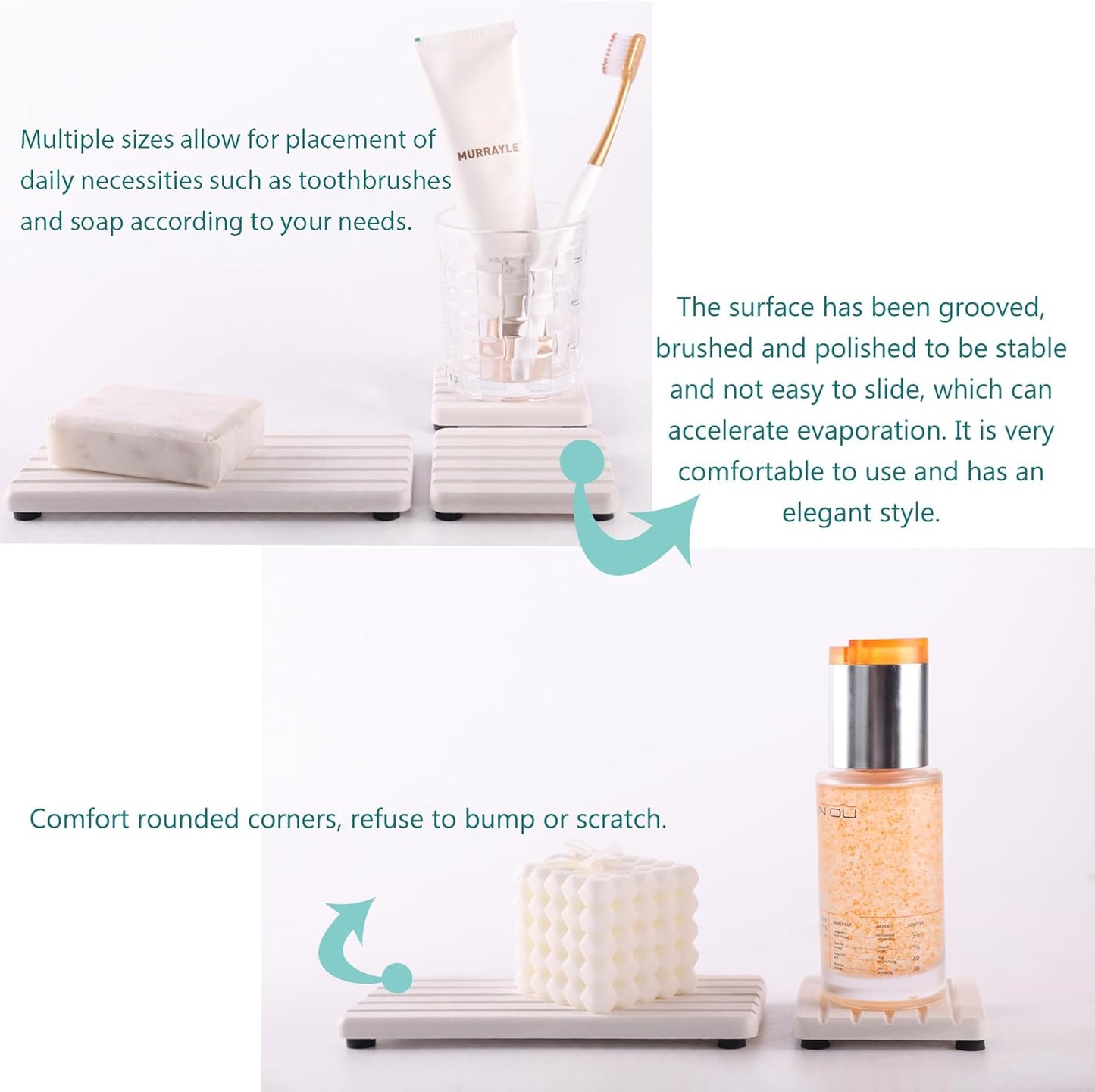 Set of 4 Water Absorbent Diatomite Coasters, Diatomaceous Earth Kitchen Soap Dish, Bathroom Trays, Water Absorbing Stone Used for Hand Soaps & Plants & Toiletries in The Modern Home