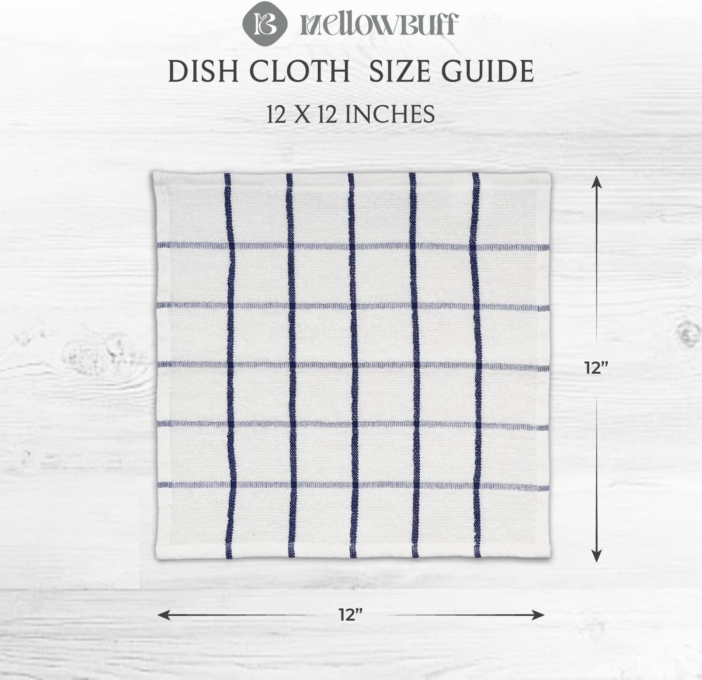 100% Cotton Terry Dish Cloth & Dish Towel, 6 Pack, Super Soft and Absorbent Kitchen Towels, Perfect for Kitchen Cleaning and Dish Washing (Navy (Solid and Check) 8 Pack)