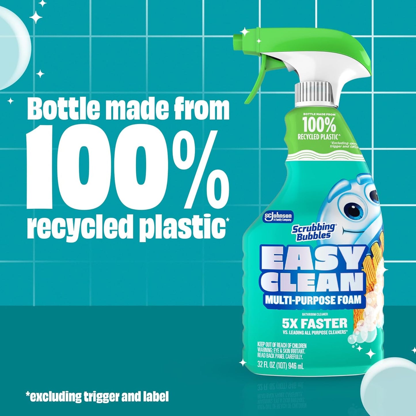 Scrubbing Bubbles Easy Clean Foaming Multipurpose Bathroom Cleaner Spray, Bottle Made from 100% Recycled Plastic, 32 Ounce Spray