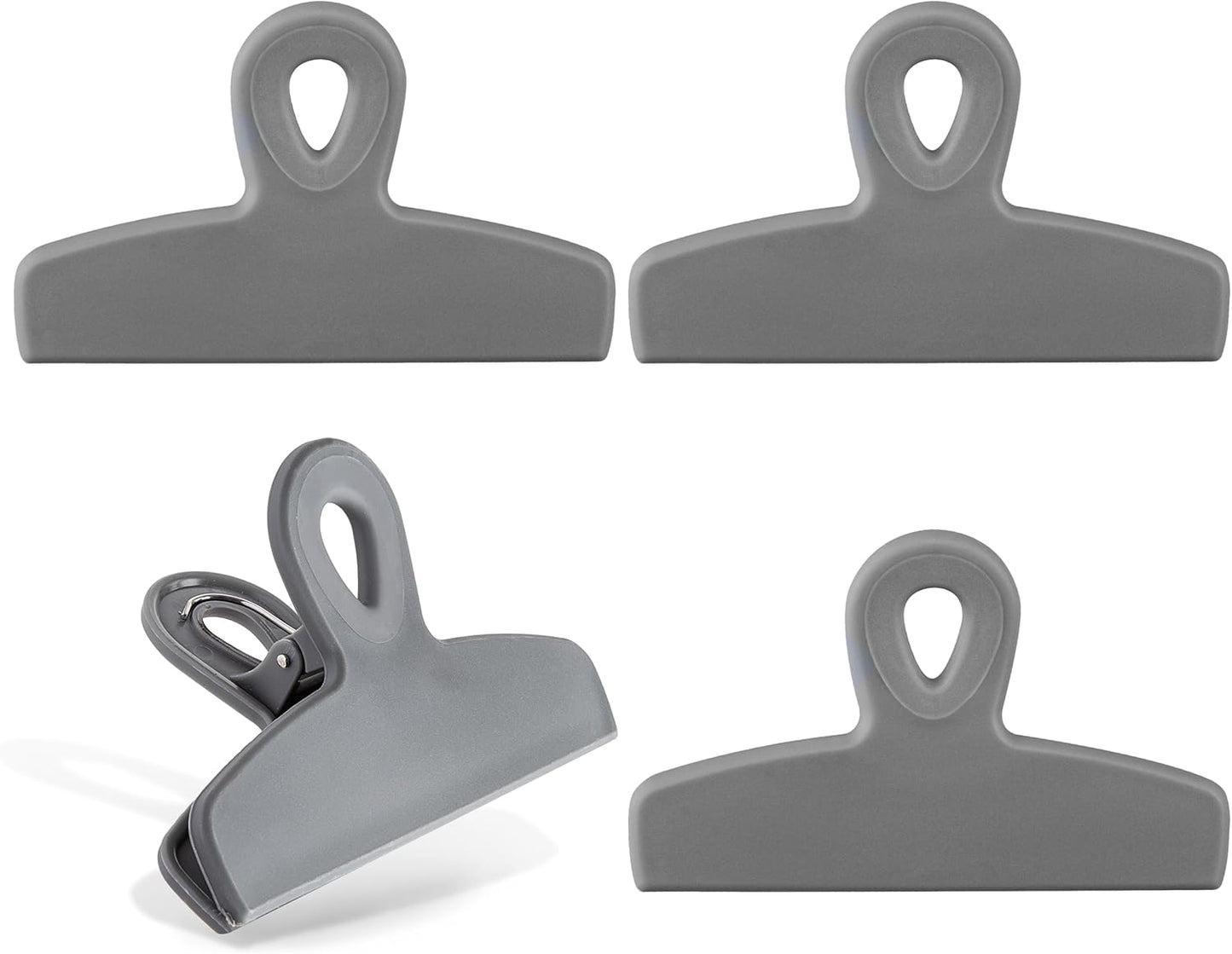 COOK WITH COLOR Bag Clips - Heavy Duty Chip Clip and Refrigerator Magnet Clips for Food Storage with Air Tight Seal Grip, Grey, Pack of 4 Large Clips