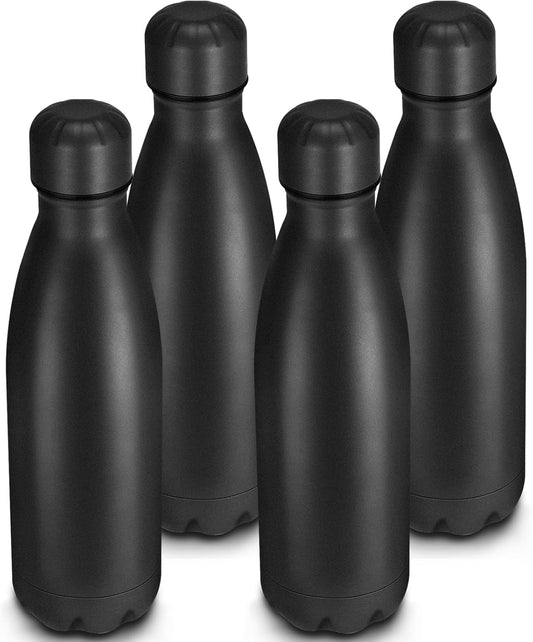 25oz Cola-Bottle Shaped Stainless Steel Leak-proof Water Bottle,Double Wall Vacuum Insulated Metal,Travel Mug For Sports Indoors & Outdoors,BPA-Free School Kids Flasks,Black(4 Pack）