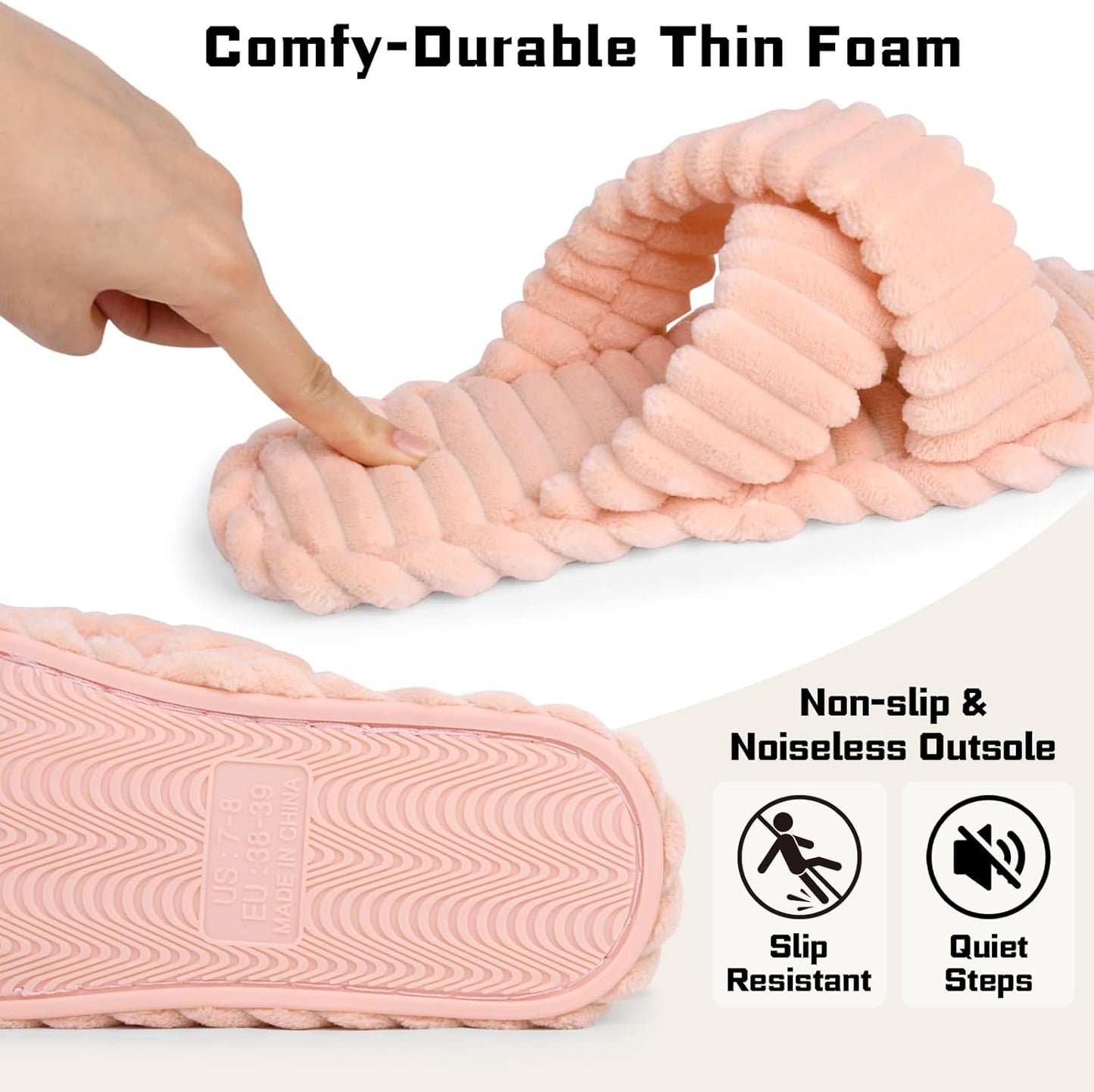 ZOORON Women's Cozy Slippers Crossbands & Durable Foam - Soft Plush Lined Non-Slip Indoor Outdoor Open Toe Shoes Trendy Gift
