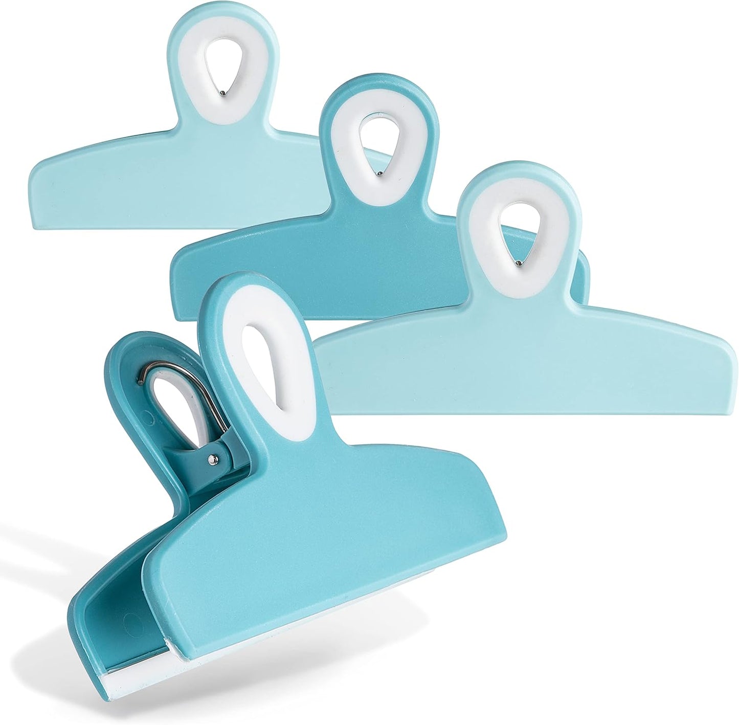 COOK WITH COLOR Bag Clips - Heavy Duty Chip Clip and Refrigerator Magnet Clips for Food Storage with Air Tight Seal Grip, Light Blue Ombre, Pack of 4 Large Clips