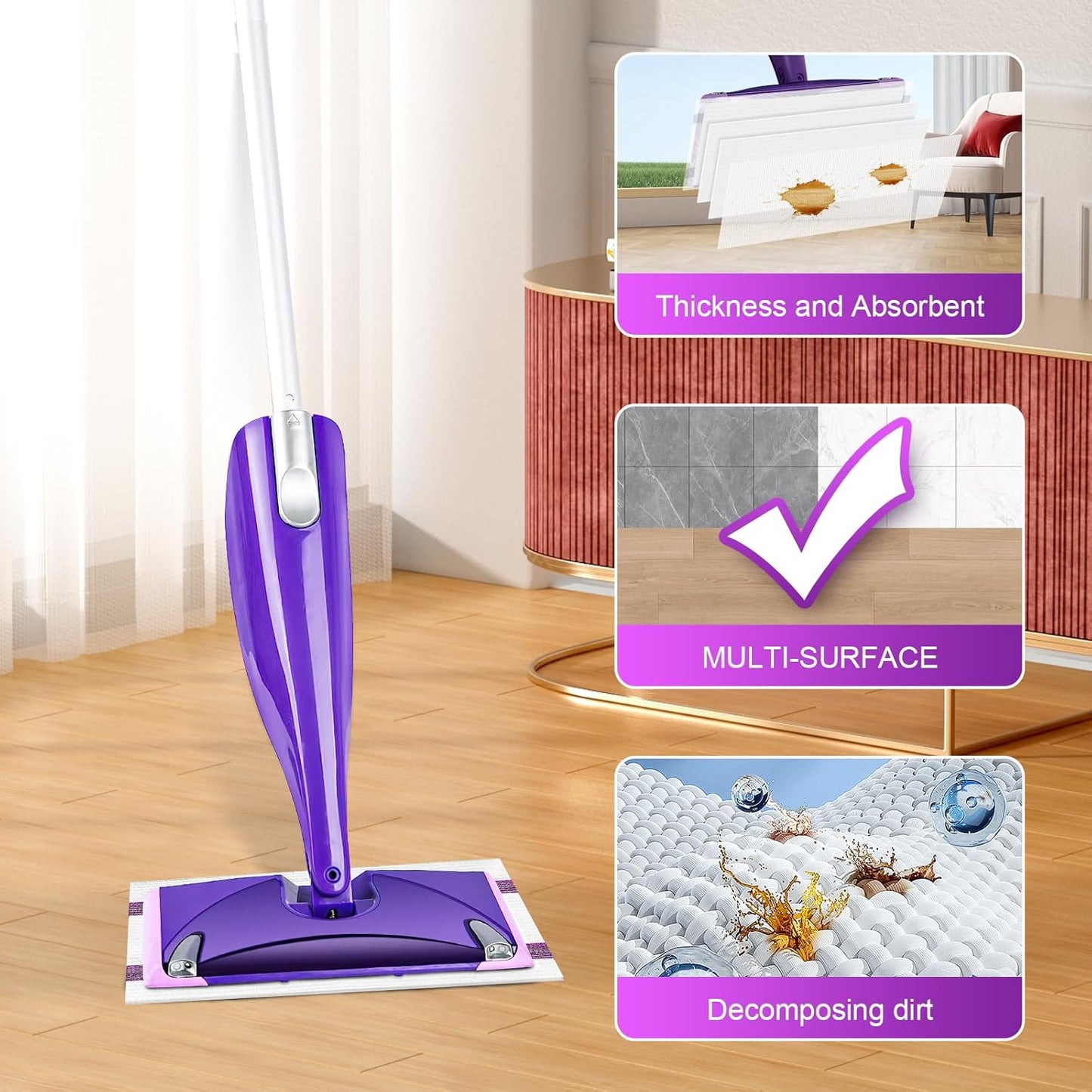 Disposable Wet Pads Refill for Swiffer WetJet Mop,30-Pack Multi-Surface Spray Mop Pad Refills for Floor, Bathroom, Kitchen, Living Room Cleaning, Super Strong Stains Absorption