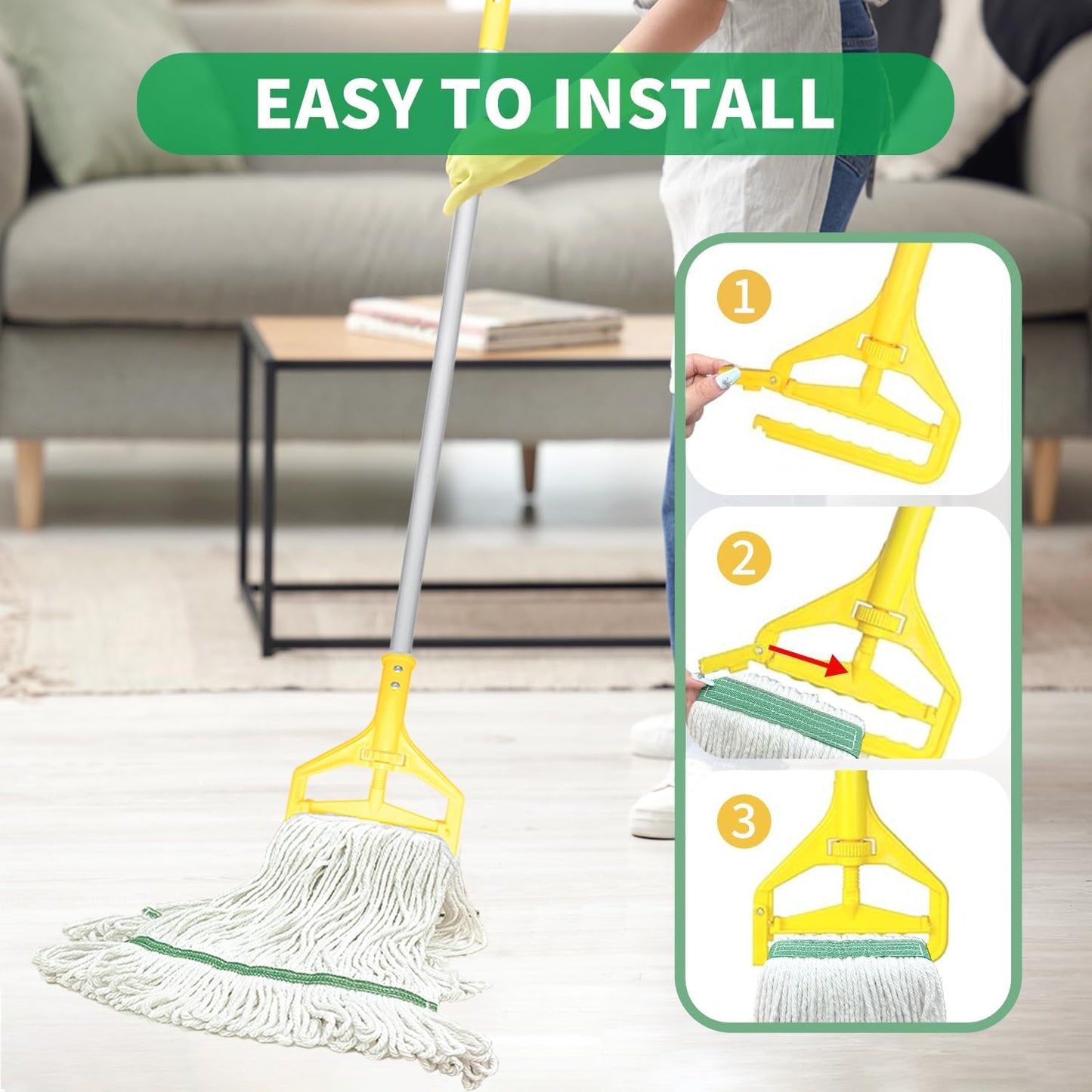 6 Pack Commercial Heavy Duty Mop Heads Heavy Cotton Looped End String Mop Head for Home Industrial Commercial Floor Cleaning Mop Head Replacement(White, Green)