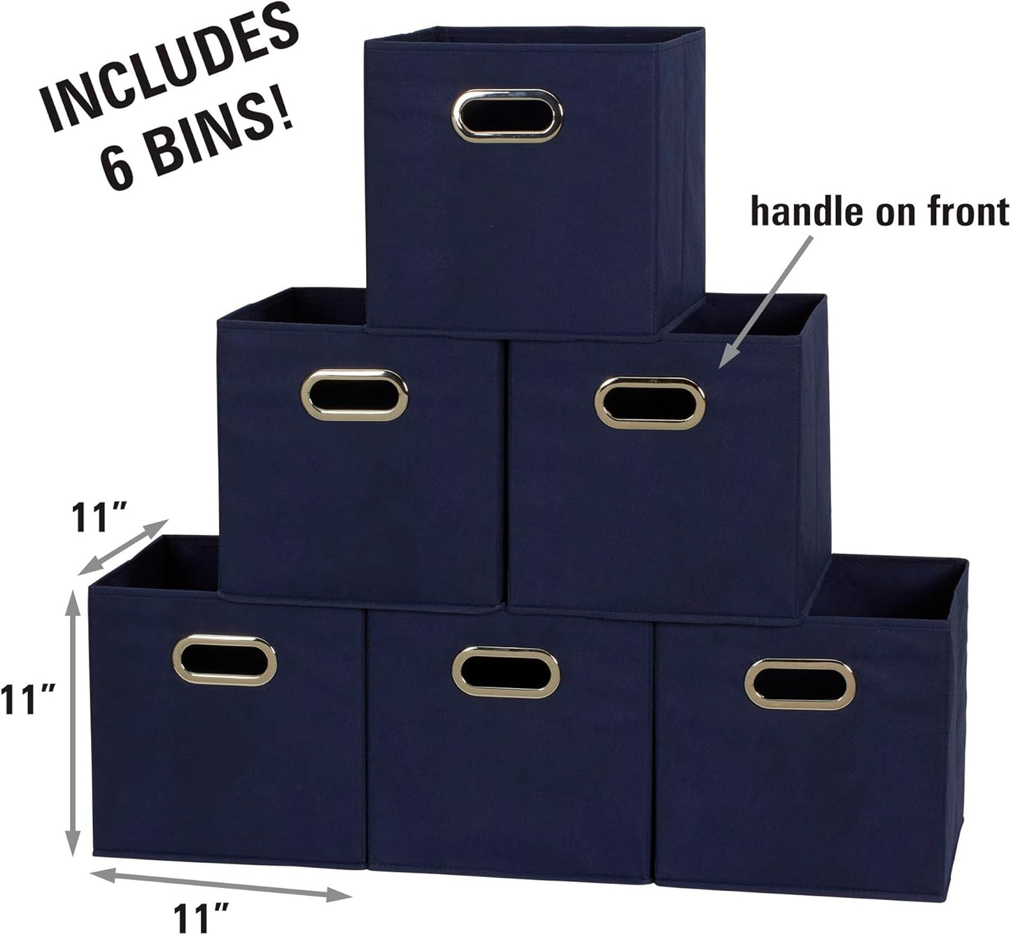 Household Essentials 81-1 Foldable Fabric Storage Bins | Set of 6 Cubby Cubes with Handles | Navy Blue, 6 lbs (Pack of 6)