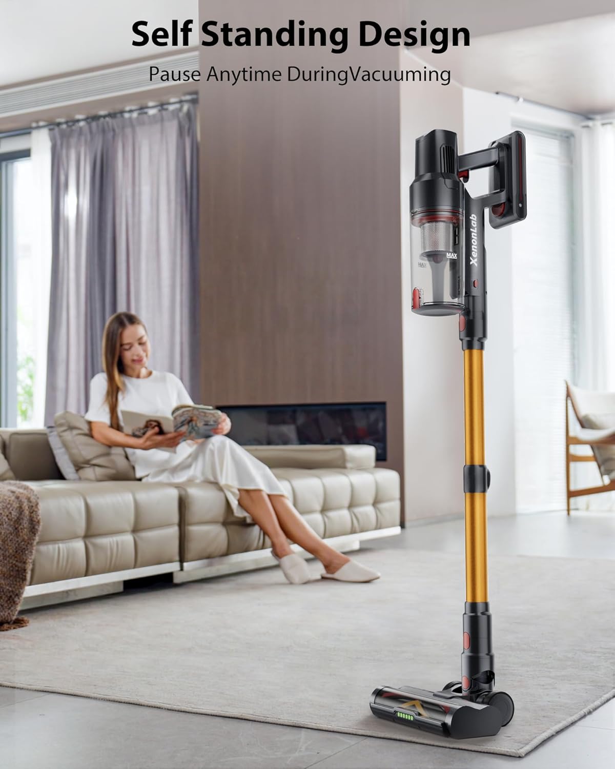 Cordless Vacuum Cleaner, 75Mins/48KPa/580W Self-Standing Vacuum Cleaners for Home, with Anti-Static&Anti-Tangle Brush, LED Touch Screen, Stick Vacuum for Carpets, Pet Hair, Hardwood Floors