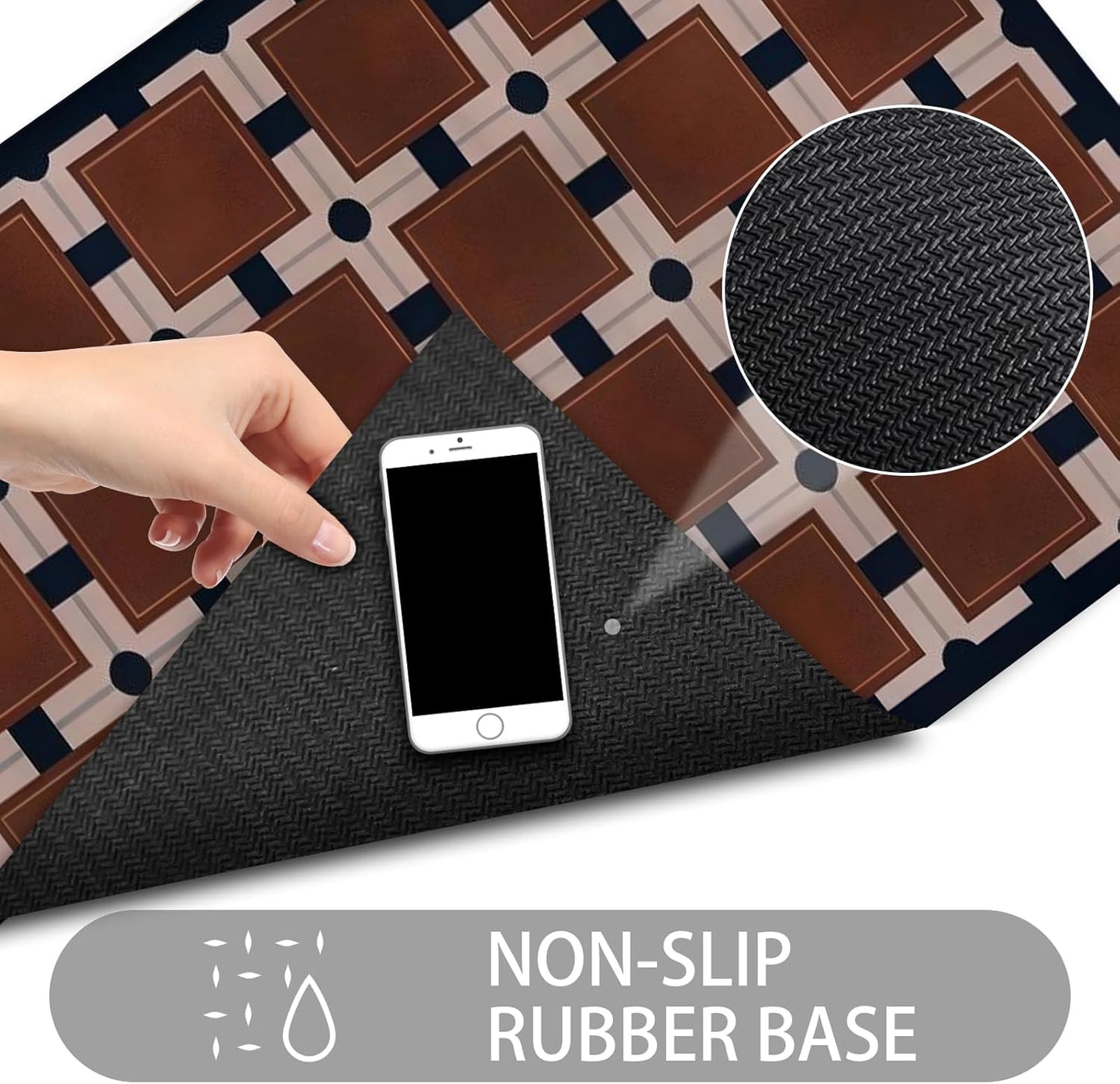 Ultra Thin Door Mat Indoor Entrance, 1/10 in Thin Door Mats for Inside Entry, Non-Slip Rubber Backing Washable Doormat, Fade Resistant, Absorbent, Low Profile Dirt Trapper, 30"X17",Brown Checkered