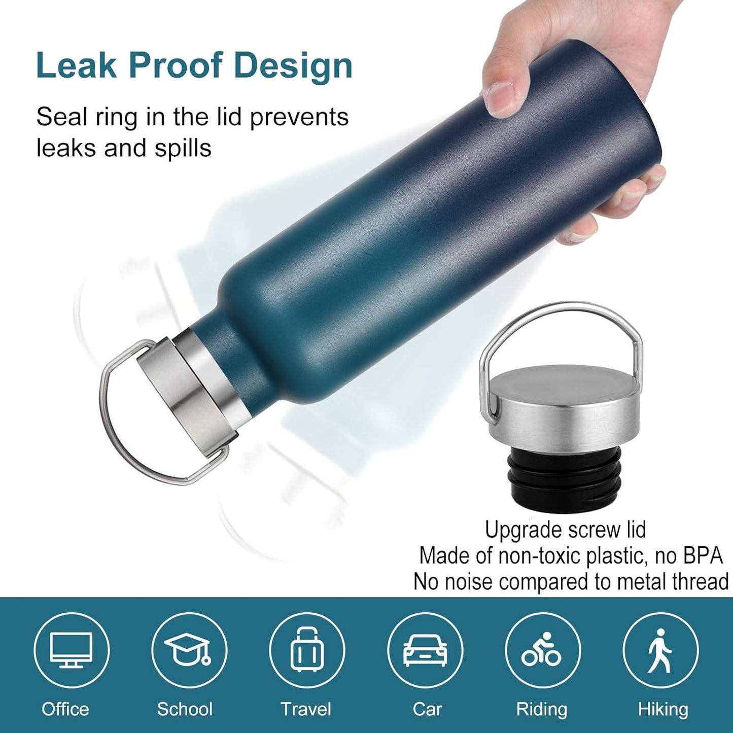 Neihepal 20 oz Insulated Water Bottles Bulk 4 Pack,Stainless Steel Double Wall Sport Bottle with Lid of Handle,Metal Reusable Thermoses Flask for School,Cyclists,Hikers,Gift (Dark Night,Set of 4)