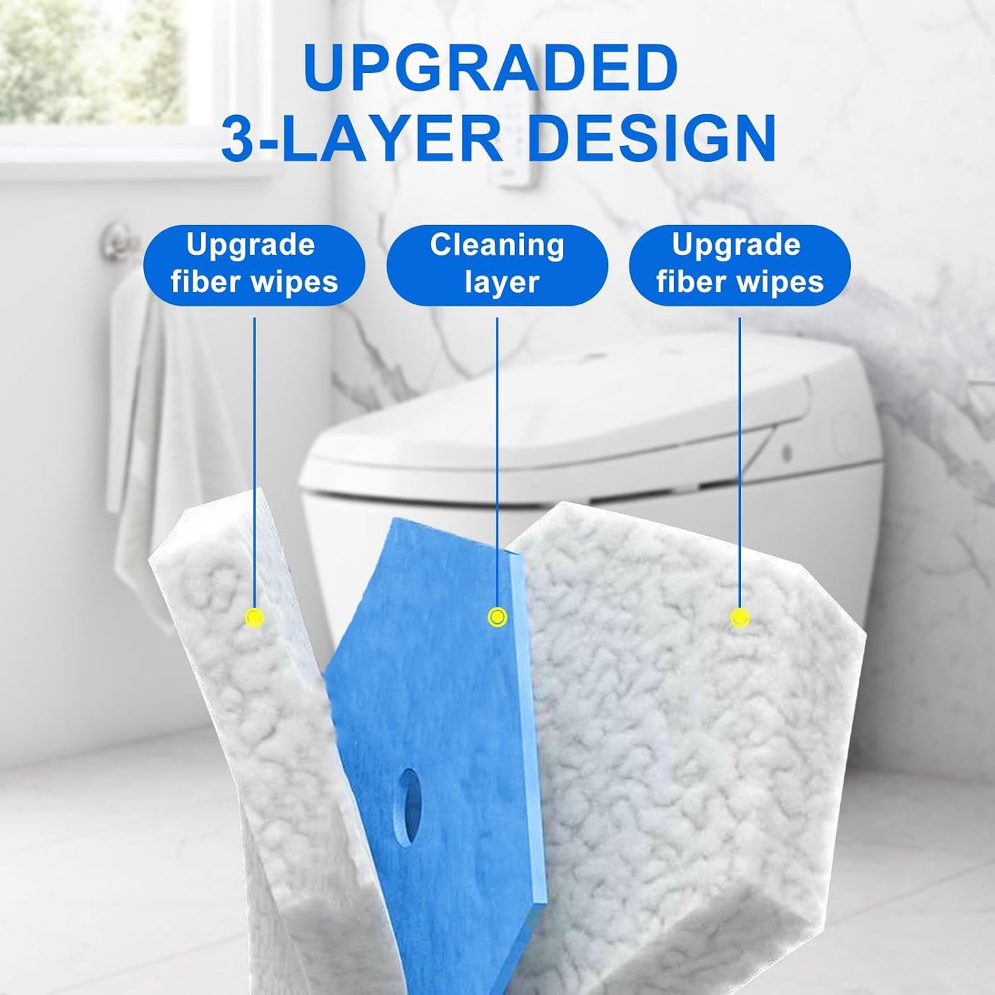 60pcs Disposable Toilet Wand Refills,Replacement Brush Heads Compatible With Most Toilet Wand Refill System,Upgrade Fiber Cleaner Heads for Closestool Cleaning.（not included brush rod）