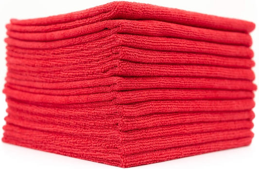 The Rag Company - All-Purpose Microfiber Terry Cleaning Towels - Commercial Grade, Highly Absorbent, Lint-Free, Streak-Free, Kitchens, Bathrooms, Offices, 300gsm, 12in x 12in, Red (12-Pack)