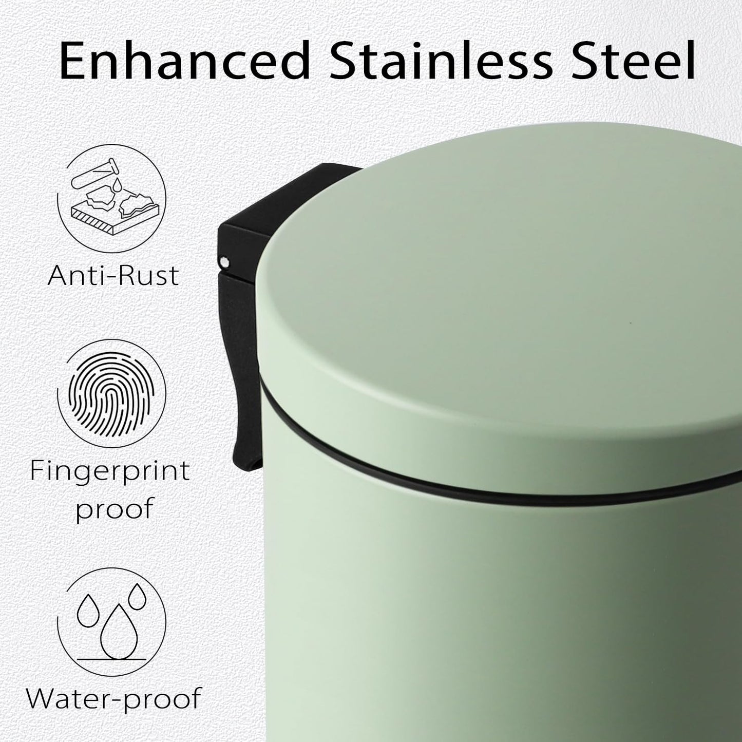 TIPGO Small Trash Can with Lid Soft Close, 4.5 Liters / 1.2 Gallon Bathroom Garbage Can, Mini Step Trash Bin, Stainless Steel Wastebasket for Bathroom, Bedroom, Office (Green)