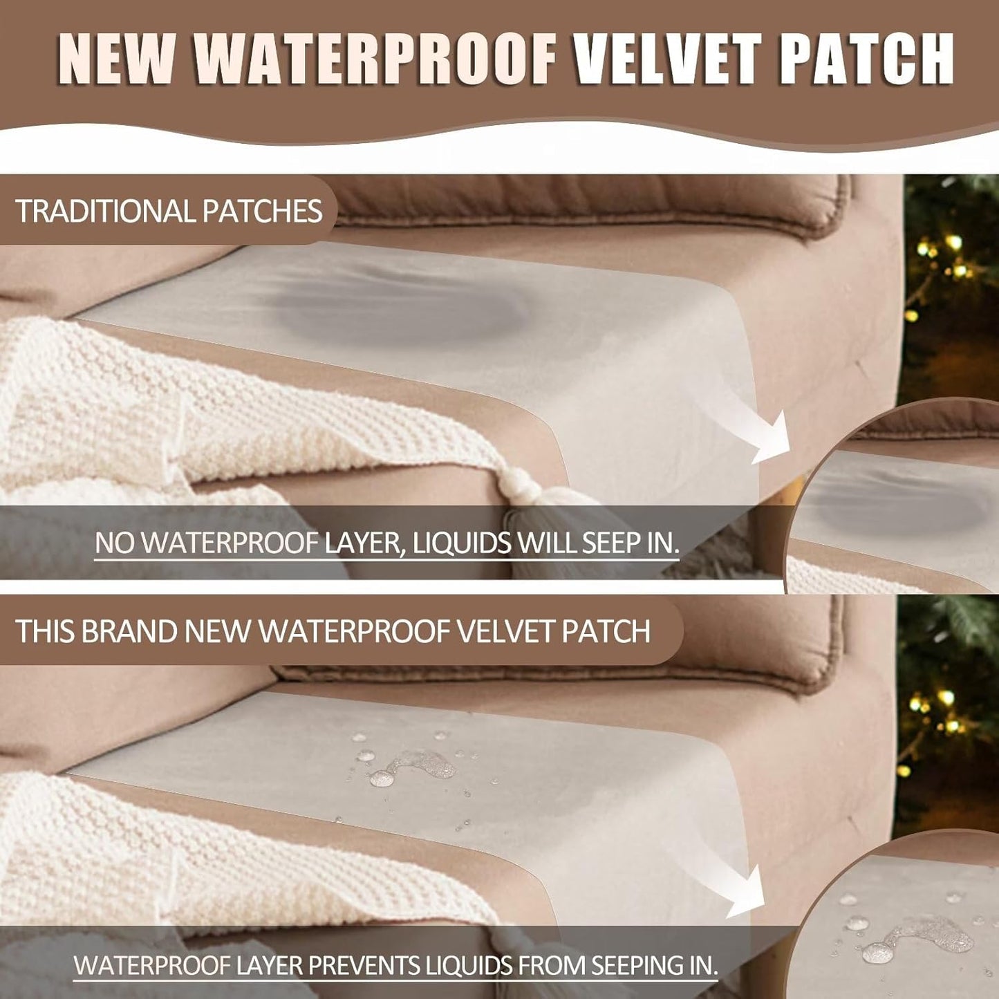 Azobur Couch Patches, Extra-Large Durable Fabric Tape, Ideal for Automotive Upholstery Repair, Waterproof, Self-Adhesive, Quickly Fix Sofas, Car Interiors, and Other Fabric Items (Beige Brown)