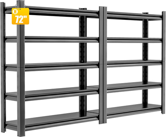 72" Heavy Duty Garage Shelving, 2 Pieces 5 Tier Adjustable Metal Shelves for Garage & Basement
