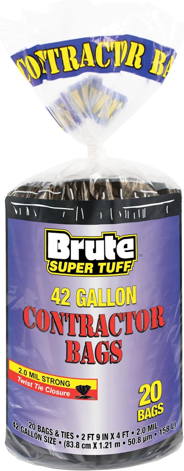 Heavy Duty Contractor Bags, Extra Large Trash Bags, Twist Tie Closure, Black, 42 Gallon, 20 Count