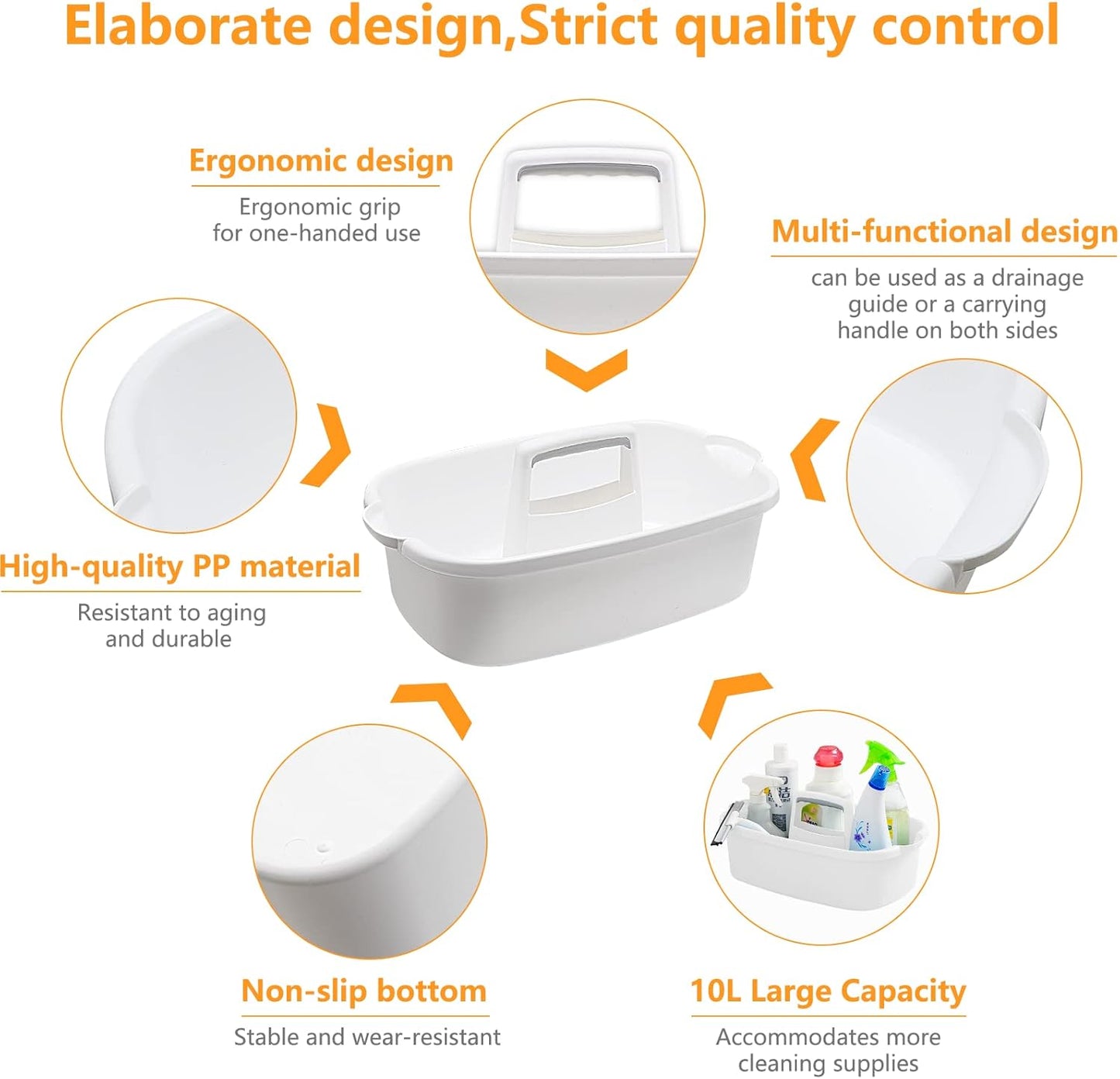 2 Pack Multi-Purpose Plastic Cleaning Caddy with Handle, Shower Caddy Organizer/Storage Basket/Totes Portable for Bathroom Supplies, Cleaning Products, Under Sink Tool, Housekeepers(White2)