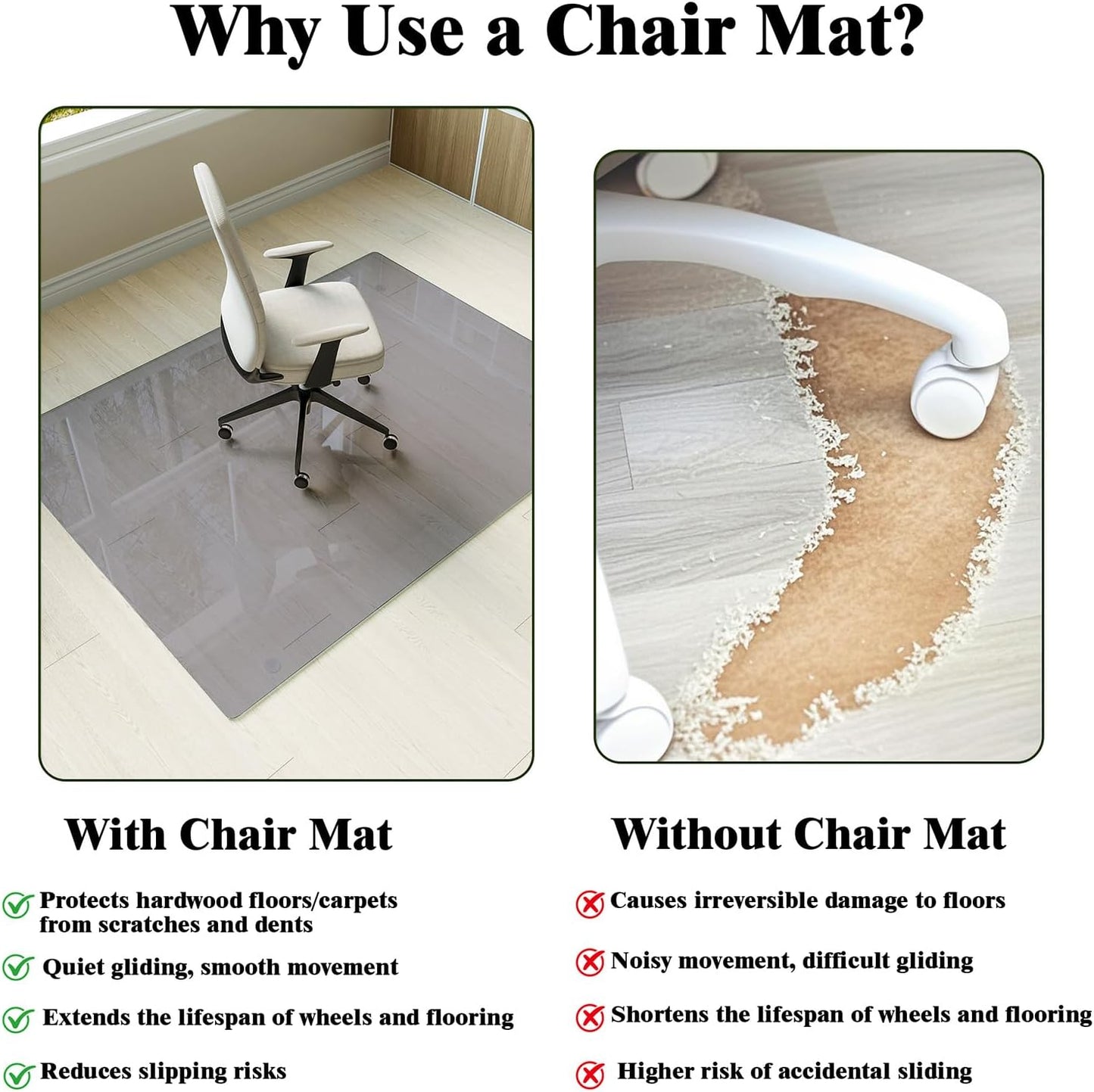 Koonmi Tempered Glass Chair Mat for Hardwood Floors & Carpets, 36" x 55“ Grey Heavy Duty Office Floor Protector with Noise-Free Gliding Shatterproof for Home Office Desk