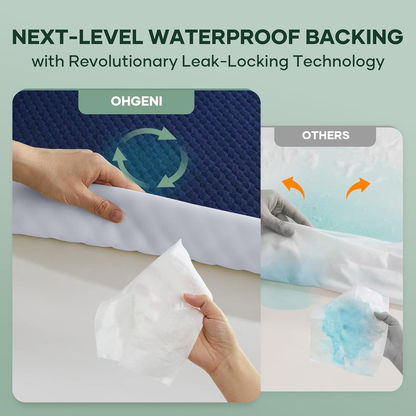 OhGeni 100% Waterproof Mattress Protector, Queen Size Mattress Pad, Fits 6"-20" Mattresses with Deep Pocket, Cooling, Breathable Fitted Sheets, Soft Bed Cover, Noiseless, Machine Washable(Navy Blue)