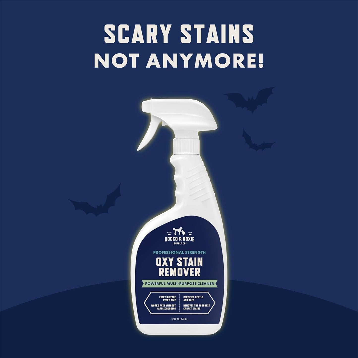 Rocco & Roxie Oxy Stain Remover - Oxygen Powered Carpet Cleaner Spray - Pet Stain Remover for Carpet, Spot Cleaner for Upholstery, Couch, Laundry, Rug, Clothes, Car Seat, Mattress, Sofa, and More