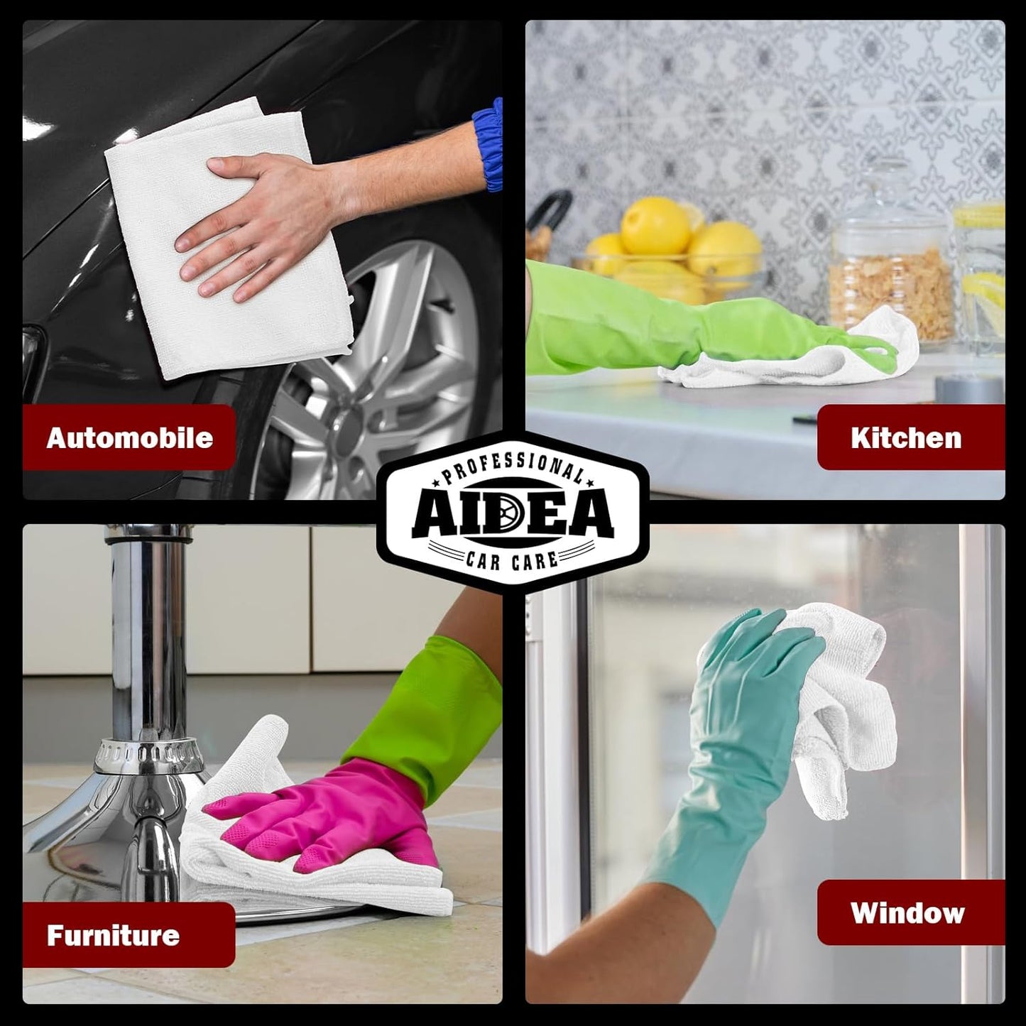 AIDEA Microfiber Cleaning Cloth White 20PK, Microfiber Towels for Cars, Premium Car Cloths, Dusting Cloth Lint Free Cleaning Rags for SUVs, House, Kitchen, Window, Workshops,12×12"