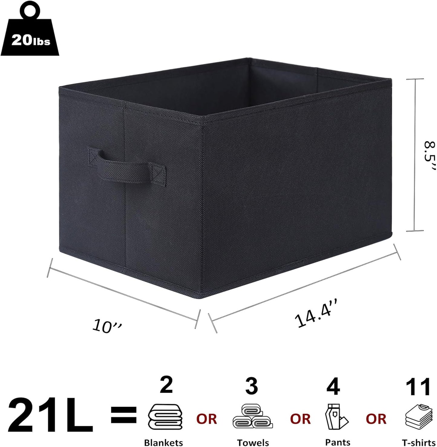 WUIKE Foldable Fabric Storage Bins with Handles, Closet Storage Baskets for Shelves and Clothes Organization, Large Black Shelf Baskets, 3-Pack, Black, Large