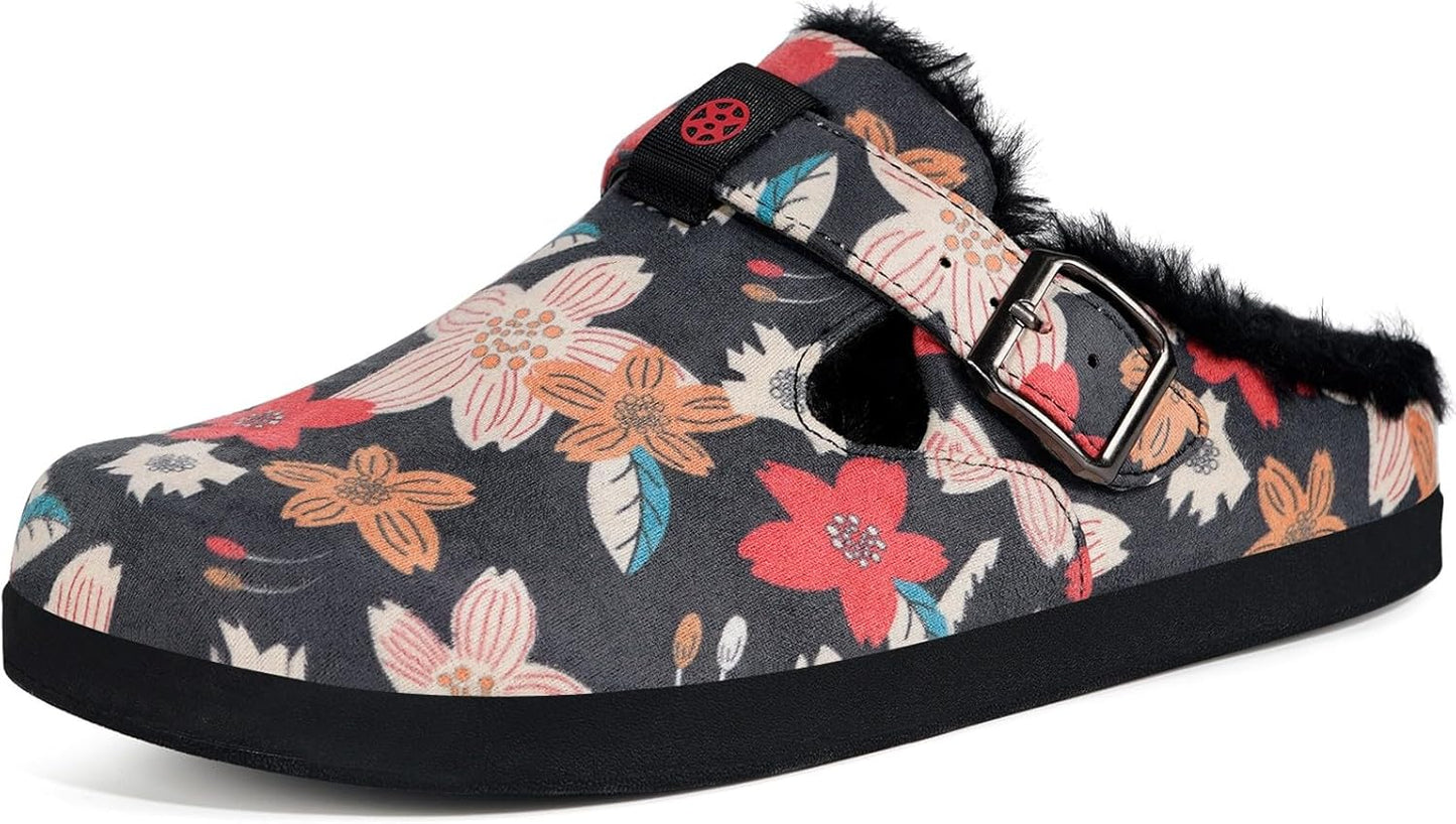 Fur Lined Clogs for Women Men Suede Winter Slippers Arch Support Slip on Mules Potato Shoes with Removable Cushion Footbed Warm Home House Shoes