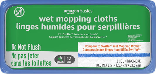 Amazon Basics Wet Mopping Cloth Refills, 12 Count (Fits Swiffer Sweeper Mop Heads)