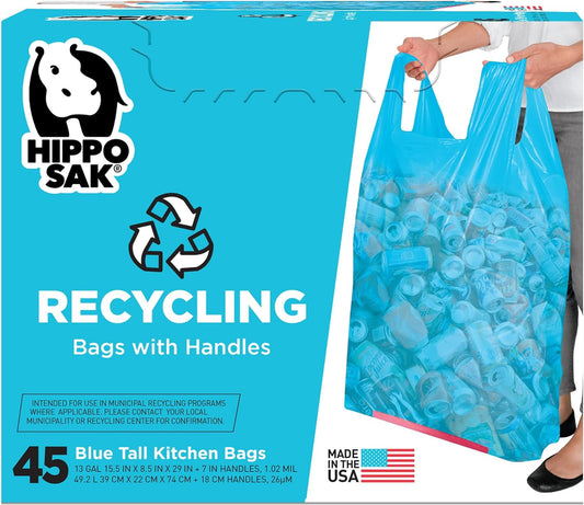Hippo Sak 13 Gallon Blue Recycling Bags with Handles