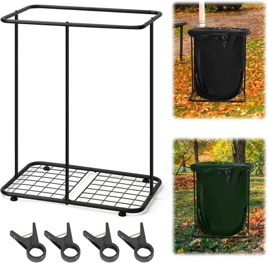 Vrisa Garden Trash Bag Holder Stand Outdoor Leaf Bag Holder Metal Wire Garbage Bag Holder Frame Holds 30-45 Gallon Bags Lawn Bag Holder with Clips for Camping Gardening Yard Weeding Lawn Parties