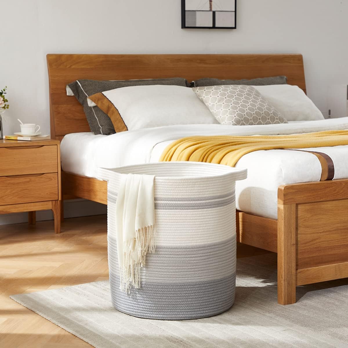 OIAHOMY 100L Laundry Hamper - Storage Basket with Handles, Decorative Woven Basket for Living Room, Toys Bin, Pillows, Blankets, Clothes - 19x21in - Gradient Gray