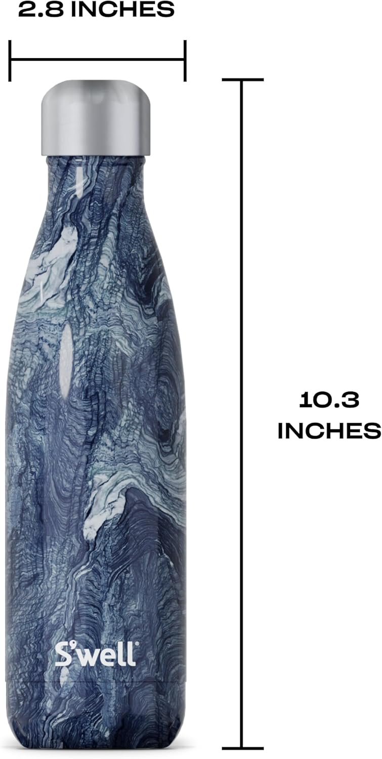 S'well Stainless Steel Water Bottle, 17oz, Azurite Marble, Triple Layered Vacuum Insulated Containers Keeps Drinks Cold for 36 Hours and Hot for 18, BPA Free, Perfect for On the Go