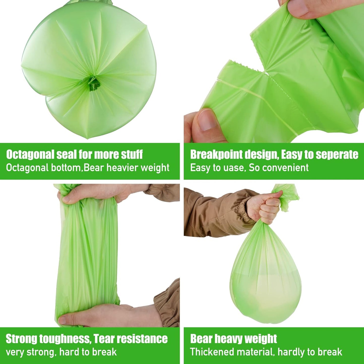 Compostable Trash Bags, 2.6 Gallon, 100 Count, 100% Compost Waste Bags for Kitchen Bathroom Office, Small Countertop Bin Compost Bags, US BPI and Europe OK Compost Home Certified