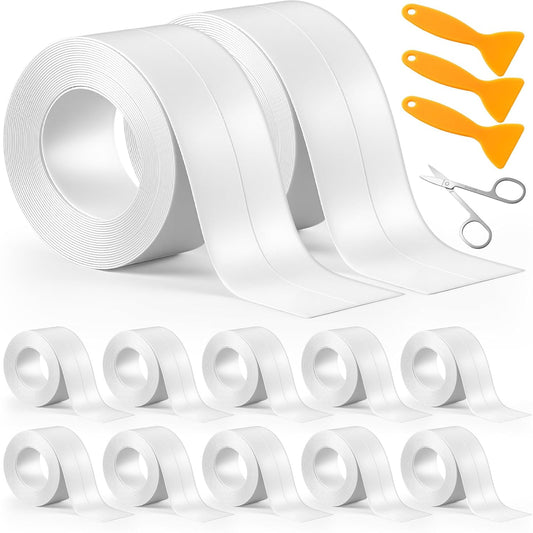 Maitys White Caulk Tape Waterproof Self Adhesive 12 Roll White Caulking Sealant Strips Bathroom Shower Tapes for Toilet Kitchen Countertop Corners Surfaces Sink Bathtub Floor Wall Edge (1.5" x 10.5ft)