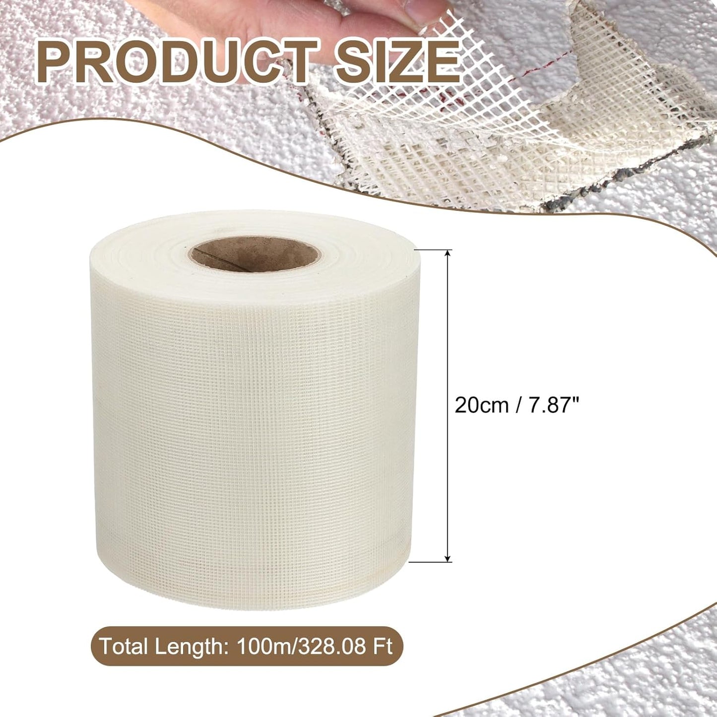 PATIKIL Drywall Repair Mesh Tape, 8 inch x 328 ft Fiberglass Repair Patch Self-Adhesive Dry Wall Joint Tape 12 Mesh Wall Hole Crack and Seam Patch, White