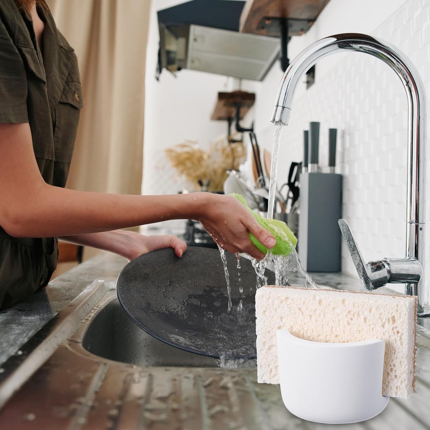 Geelin 2 Pack Diatomite Stone Sponge Holder for Kitchen Sink Absorbent Sponge Drying Rack Dish Organizer Kitchen Accessories Sink Tray(White)