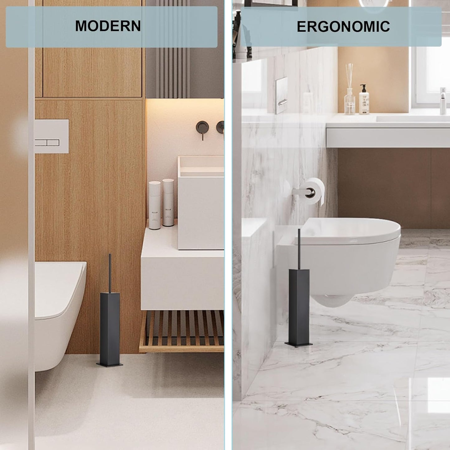 Black Toilet Brush and Holder,Toilet Bowl Brush with Extra Long Handle