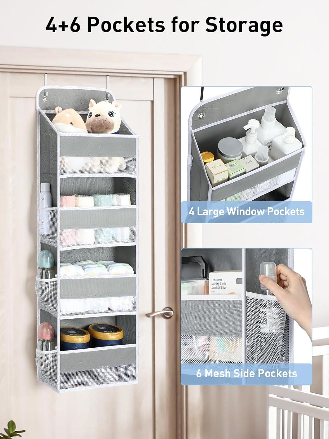 Yecaye 1 Pack Over the Door Organizer, 35.2lbs Load Toy Stuffed Animal Storage, Swing-proof Hanging Bathroom Organizers and Storage for Nursery Newborn Baby Essential Stuff Dorm Room Essentials