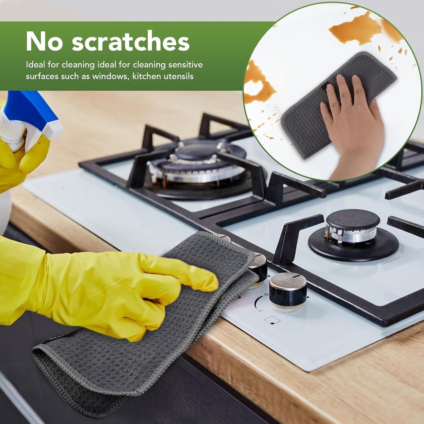 KinHwa Dish Cloths for Washing Dishes Kitchen Towels Microfiber Dish Towels for Kitchen Dish Towels Absorbent 8inch x 8inch 6 Pack (Gray, 8in x 8in)