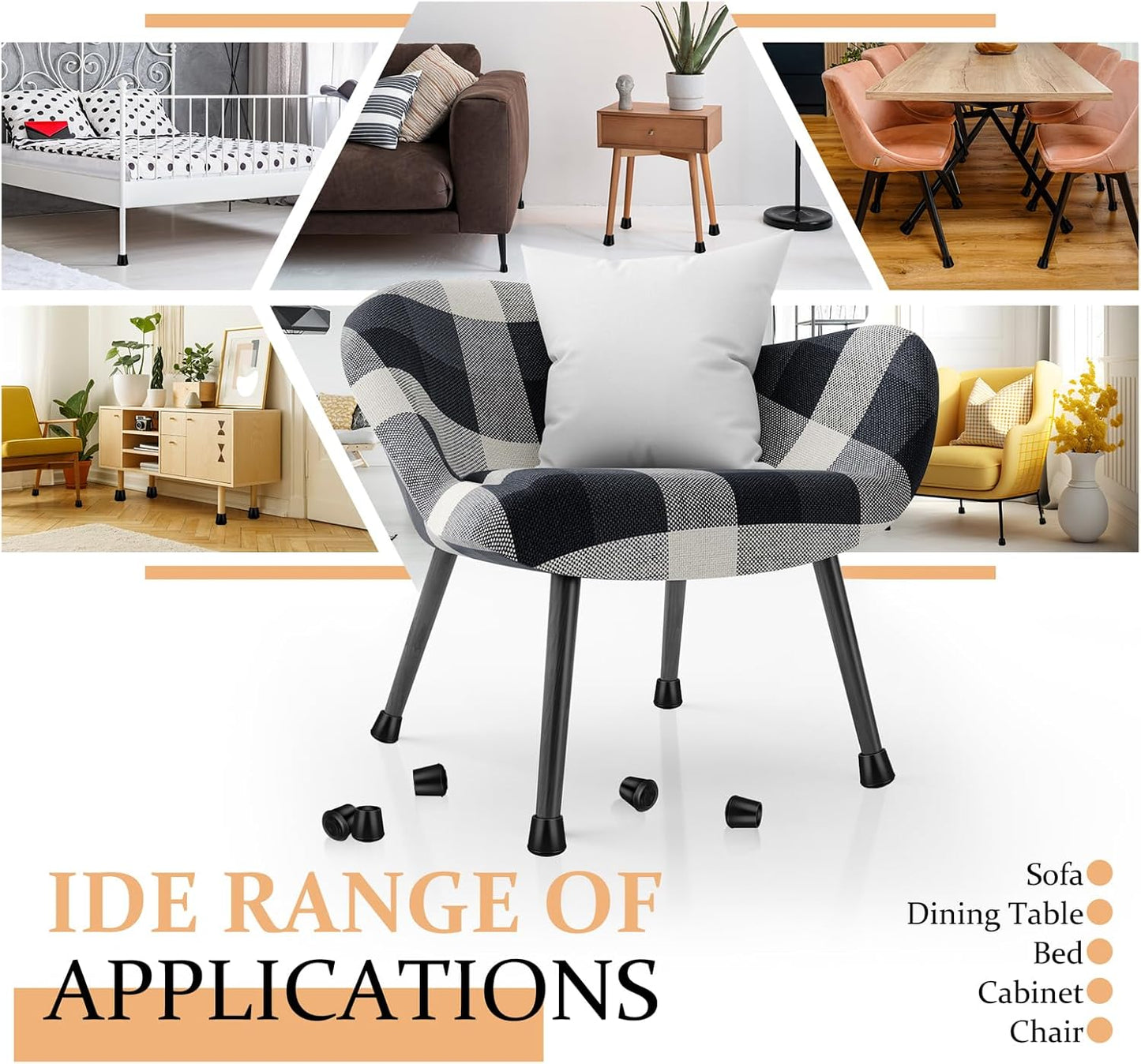 1" Round Rubber Chair Leg Tips Caps, Chair Leg Floor Protectors Furniture Legs Caps Non Slip Reduce Noise for Hardwood Floors (Black, 12 Pack)